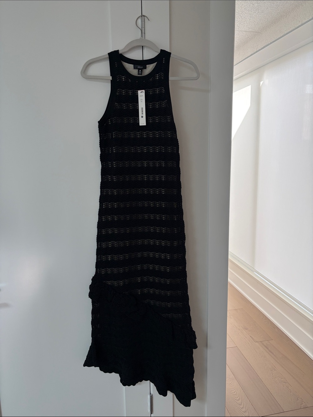 Aqua Black Asymmetrical Knit Dress
